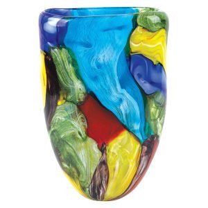 Regency Imports Stormy Rainbow Murano Style Art Glass 11" Oval Vase